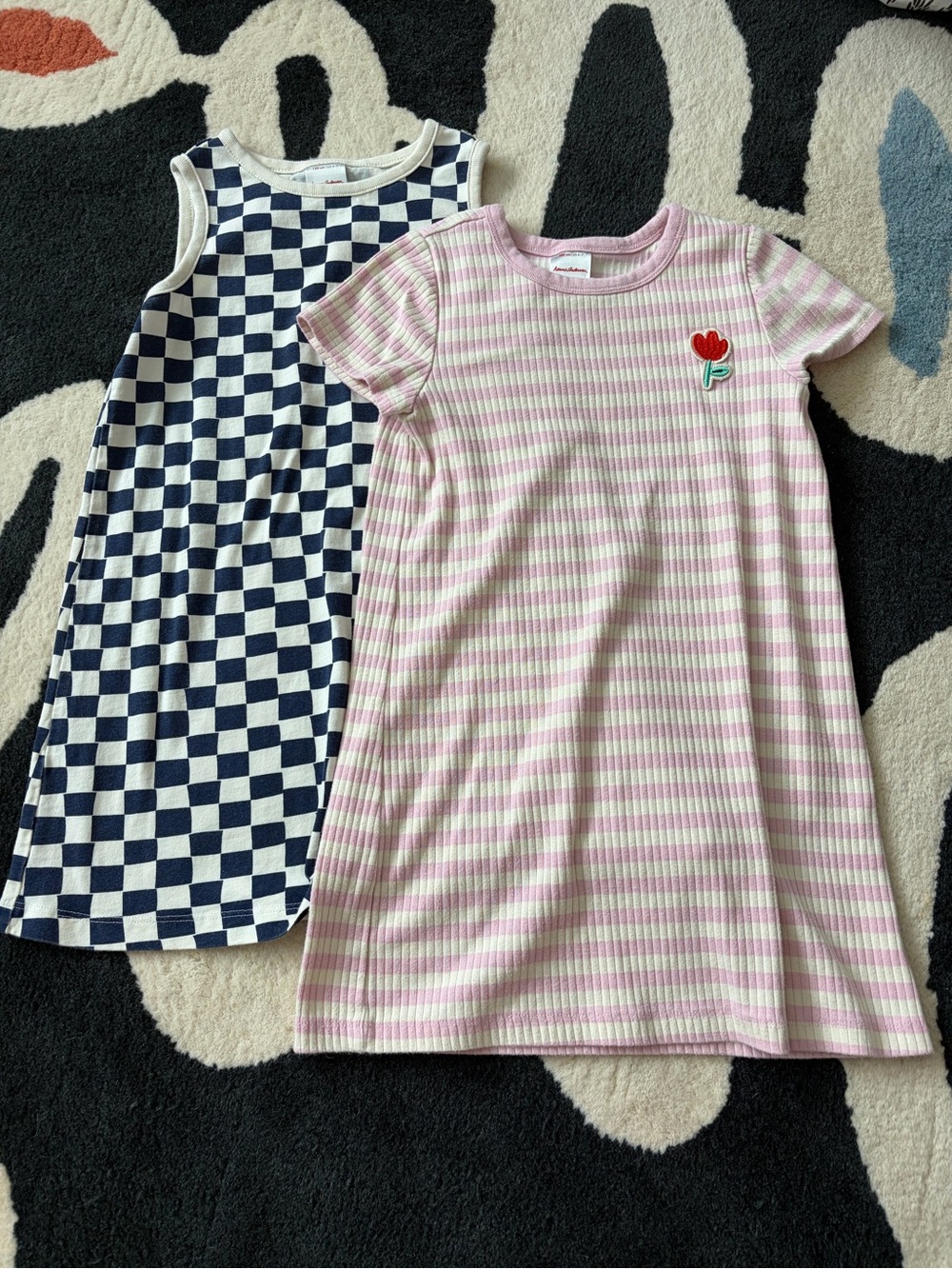 Hanna Andersson 6-7 120cm dresses checker striped ribbed dress tulip